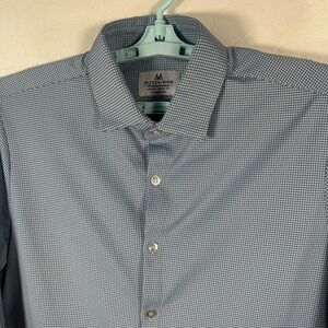 Mizzen Main Shirt Mens Large Trim‎ Fit Blue Button Up Long Performance Gingham